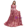Fashion Pink Sequins Long Sleeve Backless Prom Dress