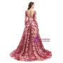 Fashion Pink Sequins Long Sleeve Backless Prom Dress