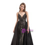 Elegance Black Sequins Spaghetti Straps Prom Dress With Detachable Train