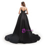Elegance Black Sequins Spaghetti Straps Prom Dress With Detachable Train