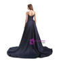 Navy Blue Sequins  V-neck Prom Dress With Detachable Train