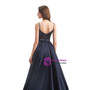 Navy Blue Sequins  V-neck Prom Dress With Detachable Train