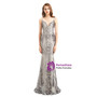 Silver Gray Mermaid Spaghetti Straps Prom Dress With Detachable Train