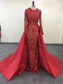 Trendy Burgundy Mermaid Sequins Long Sleeve Prom Dress With Removable Train
