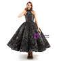 Colorful Sequins Halter Backless Tea Length Prom Dress