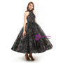 Colorful Sequins Halter Backless Tea Length Prom Dress