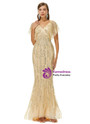 Gold Mermaid Bat Sleeve Sequins V-neck Prom Dress