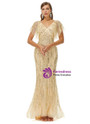 Gold Mermaid Bat Sleeve Sequins V-neck Prom Dress