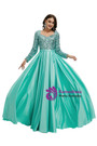 Satin Sequins Square Long Sleeve Square Prom Dress