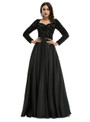Black Long Sleeve Satin Sequins Prom Dress