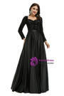 Black Long Sleeve Satin Sequins Prom Dress