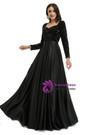 Black Long Sleeve Satin Sequins Prom Dress