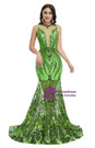 Green Mermaid See-through Sequins Prom Dress