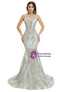 Silver Gray Mermaid See-through Sequins Long Prom Dress