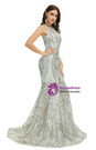Silver Gray Mermaid See-through Sequins Long Prom Dress