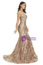 Champagne Gold Mermaid Sequins Sleeveless Prom Dress