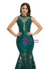 Dark Green Mermaid See-through Sequins Prom Dress