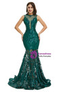 Dark Green Mermaid See-through Sequins Prom Dress
