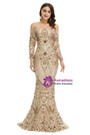 Gold Mermaid Sequins Off the Shoulder Long Sleeve Prom Dress