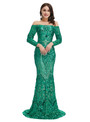 Sweet Green Long Sleeve Off the Shoulder Mermaid Sequins Prom Dress