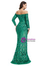 Sweet Green Long Sleeve Off the Shoulder Mermaid Sequins Prom Dress