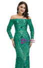 Sweet Green Long Sleeve Off the Shoulder Mermaid Sequins Prom Dress
