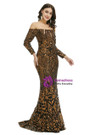 Black Gold Mermaid Sequins Long Sleeve Prom Dress