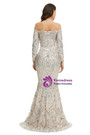 Silver Gray Mermaid Sequins Long Sleeve Prom Dress