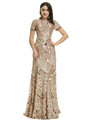 Cheap Gold Sequins Short Sleeve Prom Dress