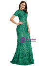 Amazing Green Mermaid Sequins Short Sleeve Prom Dress