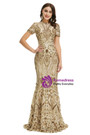 Queenly Gold Mermaid Sequins Short Sleeve Prom Dress