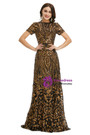 Black Gold Mermaid Sequins Short Sleeve Prom Dress