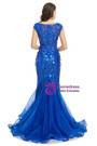 Royal Blue Mermaid Tulle Sequins Prom Dress