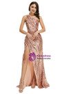 Casual Gold Sequins One Shoulder Prom Dress