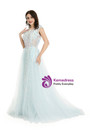 A-Line Light Blue Tulle Sequins Prom Dress