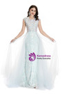 A-Line Light Blue Tulle Sequins Prom Dress