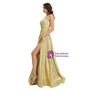 Gold Satin One Shoulder Sleeveless Prom Dress With Split