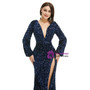 Navy Blue Mermaid Deep V-neck Long Sleeve Prom Dress
