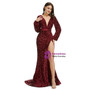 Burgundy Mermaid Long Sleeve V-neck Sequins Prom Dress
