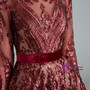 Burgundy Sequins Long Sleeve Backless Prom Dress