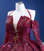 Burgundy Tulle Sequins Embroidery Long SLeeve Prom Dress