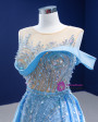 Blue Satin Sequins Beading Sleeveless Prom Dress