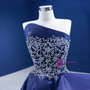 Navy Blue Satin Strapless Crystal Prom Dress 