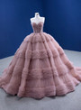 Pink Tulle Sweetheart Pleats Beading Prom Dress
