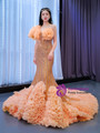 Orange Mermaid Sequins Beading One Shoulder Prom Dress