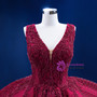 Burgundy Tulle Appliques Beading Pearls Sequins Prom Dress