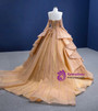 Fancy Gold Tulle Long Sleeve Sequins Beading Prom Dress