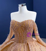 Fancy Gold Tulle Long Sleeve Sequins Beading Prom Dress