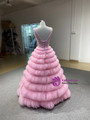 Pink V-neck Beading Sequins Tiers Prom Dress