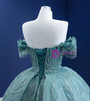 Green Tulle Sequins Beading Off the Shoulder Prom Dress